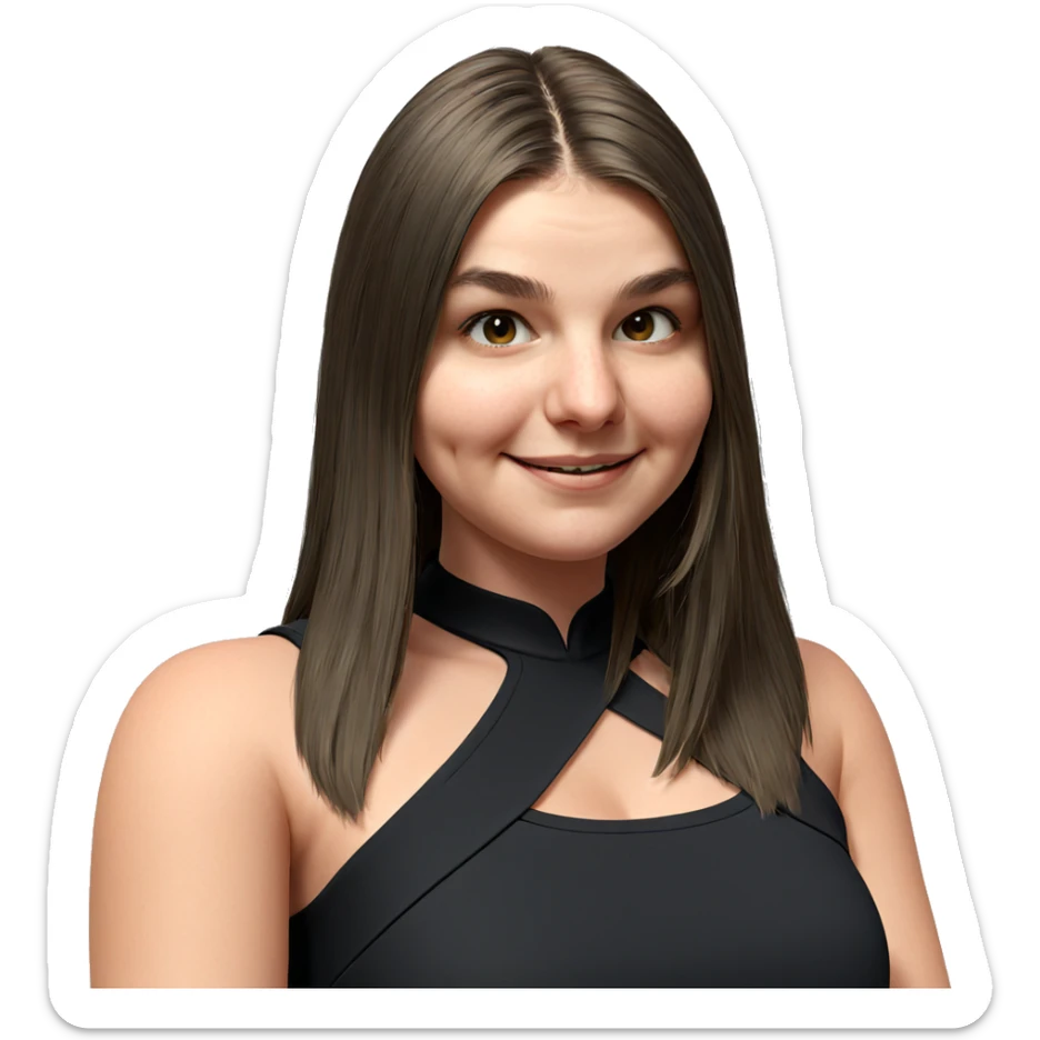 smiling girl in black dress sticker