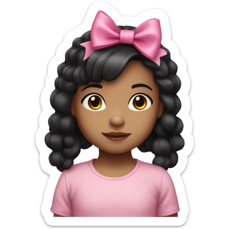 3 year old girl with black hair and light skin and pink hair bow sticker
