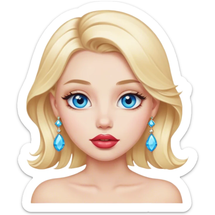 blonde girl portrait with jewelry , Bule eyes , big lips sticker