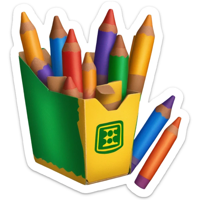 Yellow and Green Crayola Crayon Box with Red Orange Yellow Green Blue And Purple Crayons inside sticker