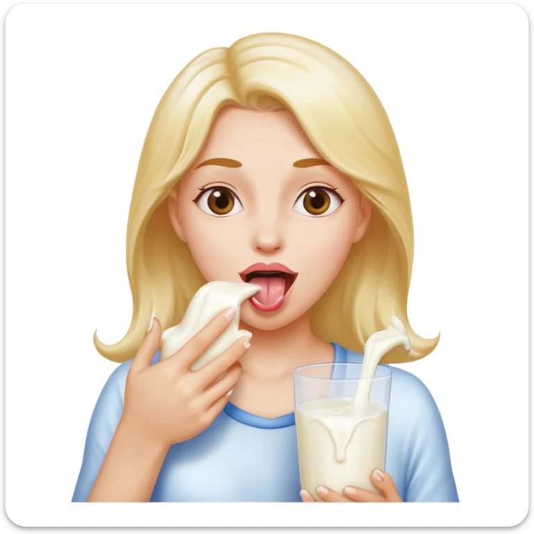 A women's hand covered in milk and a tongue licking the milk off the hand sticker