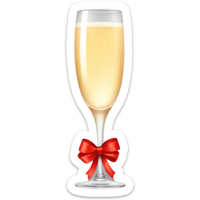 Cute glass of champagne with a red ribbon wrapped around the glass sticker
