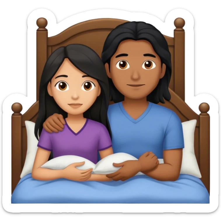 Latino man with long black hair in bed with brown hair Filipina sticker