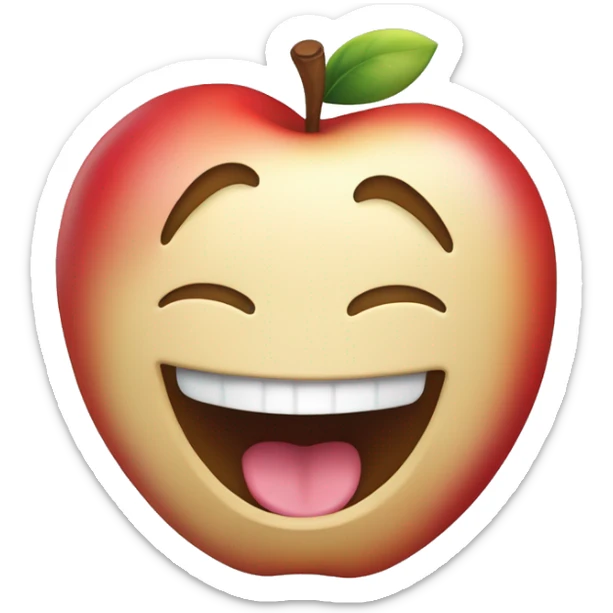 A classic apple emoji, tongue out and mouth wide open on a smile, dizzy eyes, and swirling stars around their head. Tilted 45 degrees sticker