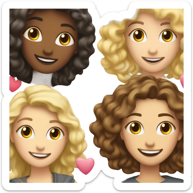 blonde female and brunette female best friends happy smiling with hearts everywhere sticker