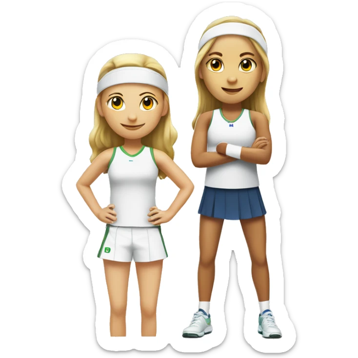 Create one girl danish tennis player with one girl Swedish tennis player standing together  sticker