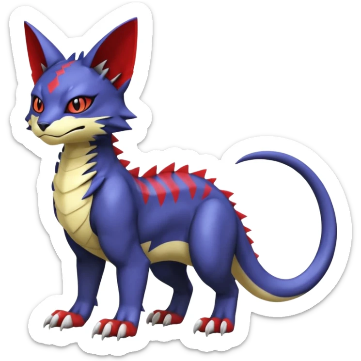 with red markings, scaley scaly batty feline-like quadrupedal digitigrade furry feral Bastet-Noibat-Gatomon-Garchomp-Digimon-Fakémon-Pokémon-creature (full body) sticker