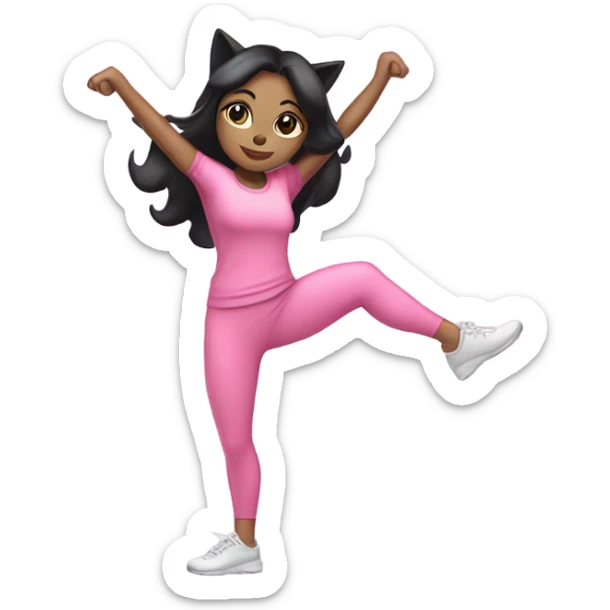 Pilates catgirl black hair  full body pink sport  sticker