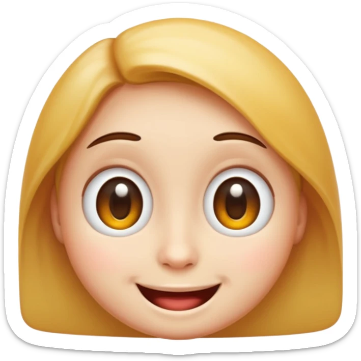 "A high-quality 3D cartoon-style smiling face emoji with big round eyes, soft shadows, and glossy texture, centered on a white background, high-resolution PNG, emoji style like Apple or WhatsApp" sticker