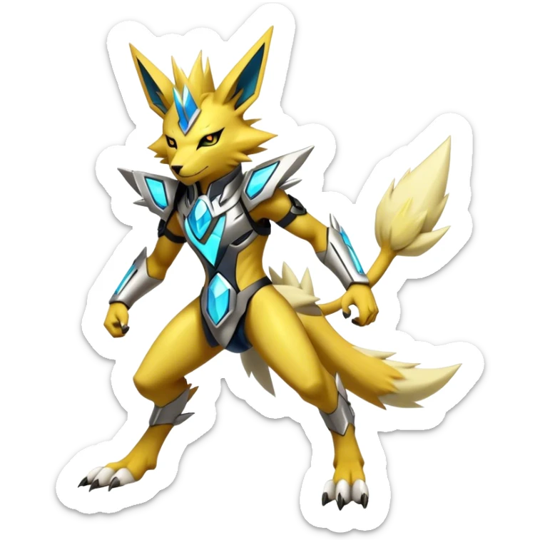  Cool Edgy Shiny Futuristic Ethereal Legendary Zeraora-Digimon-Jolteon-Renamon-Pokemon-hybrid full body sticker