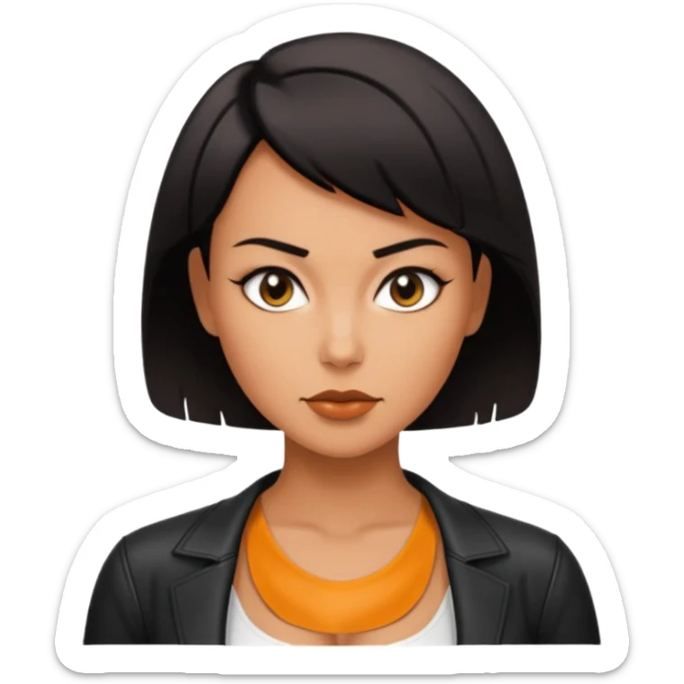 Woman in black leather very short hair cleavage dom  sticker