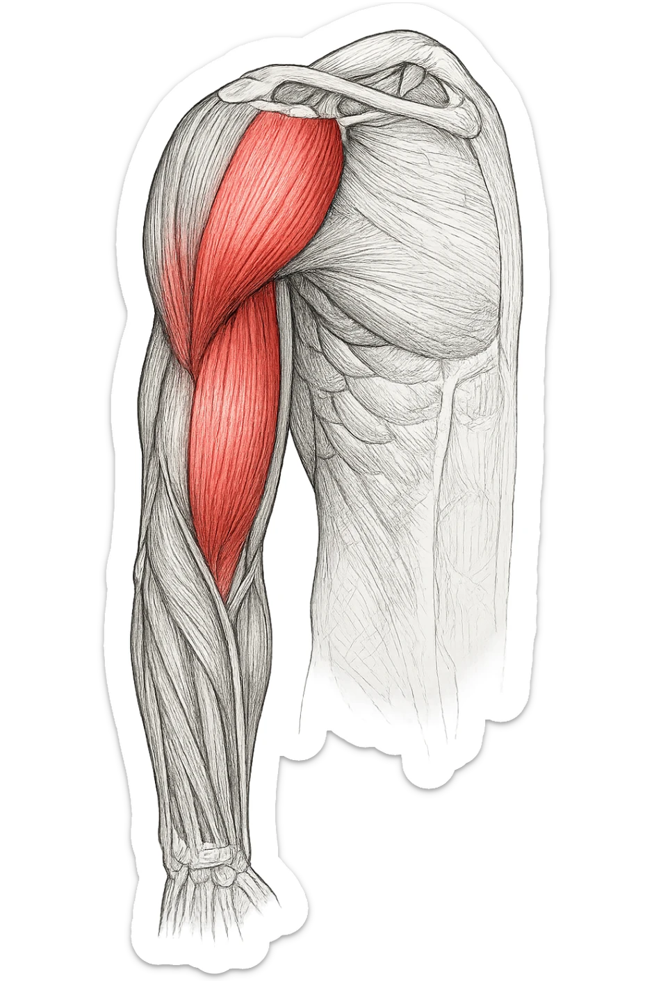 tricipite visto anatomicamente , colora solo il tricipite, il resto fallo in bianco e nero sticker