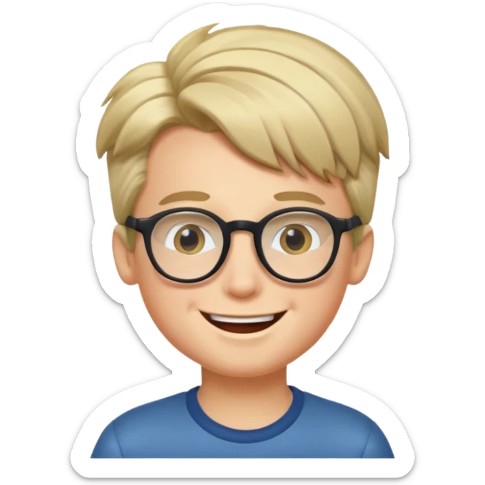 un ragazzo con gli occhiali e capelli in avavnti che fa l'occhiolino ed è felice sticker