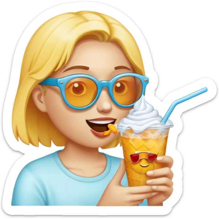 Une personne qui mange une glace avec des lunettes de soleil sticker