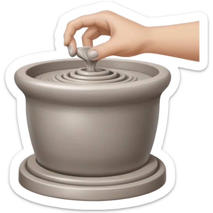 thumb pressing side of clay onto a silver pottery wheel, thumb at the bottom of the clay, pottery gesture sticker