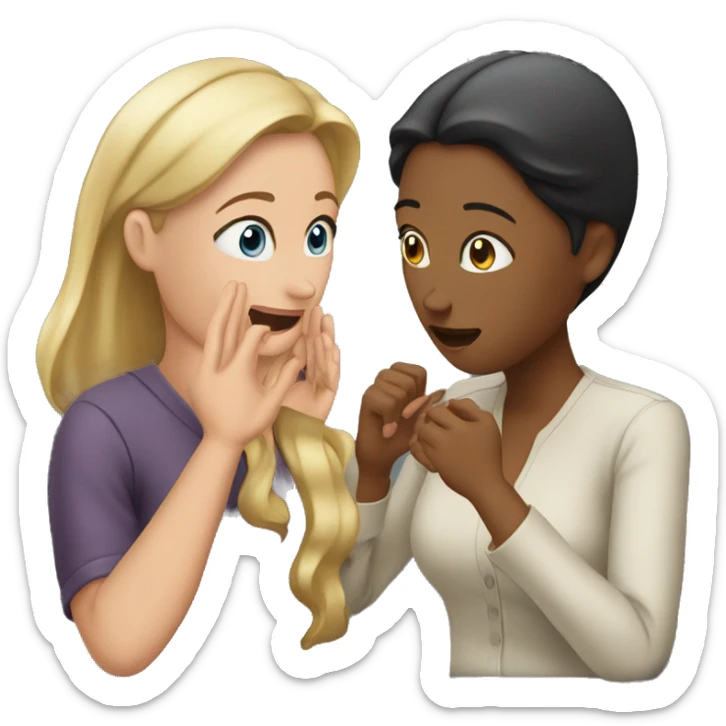 one woman saying something into the ear of another woman closing by hand sticker