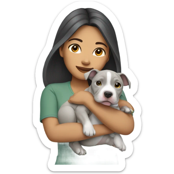 Pretty Filipino woman holding all gray pit bull puppy sticker