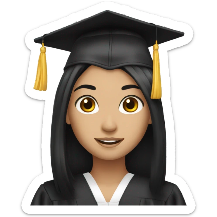 graduation long black hair sticker