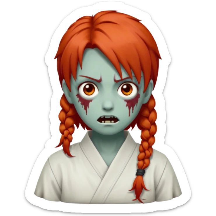 zombie emoji Paklov, dark orange red hair, hair styled in the shape of megumi from jujutsu kaizen, homem, cabelo espetado  sticker