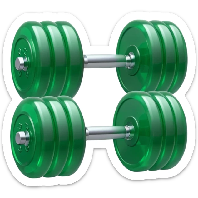 A simple emoji-style icon of a transparent green plastic gym dumbbell logo, folder envelope, slightly open, with clean edges, soft shine, and subtle  sticker