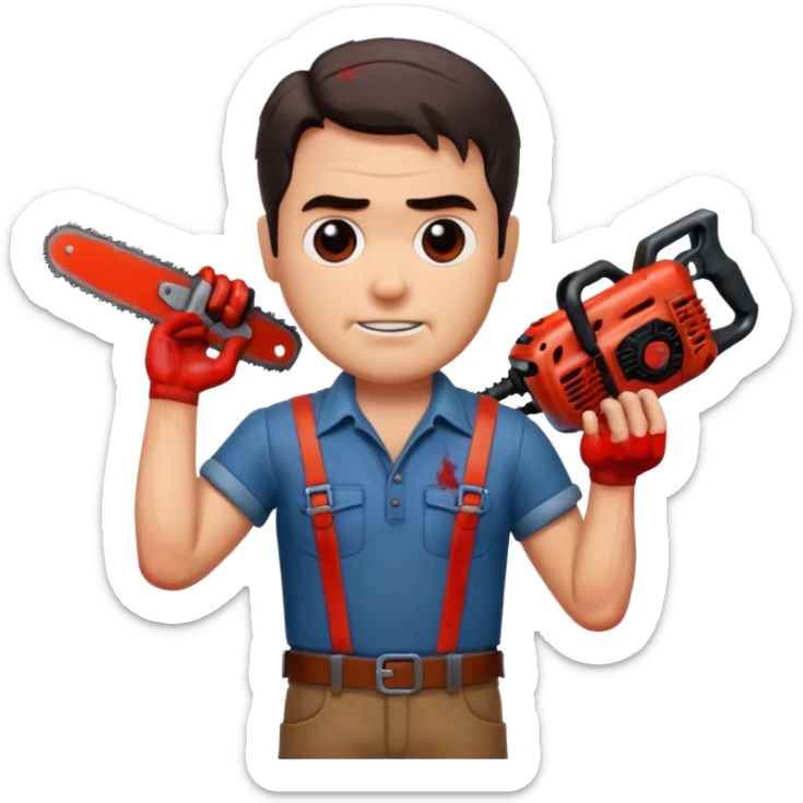 ash from the movie evil dead  movie Emoji with change all in the place of his right hand sticker
