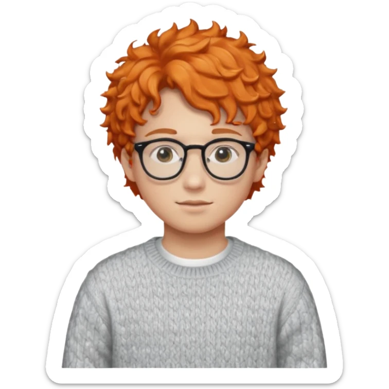 teen nerd orange hair boy curly orange hair wearing white shirt inside a sweater with glasses  sticker