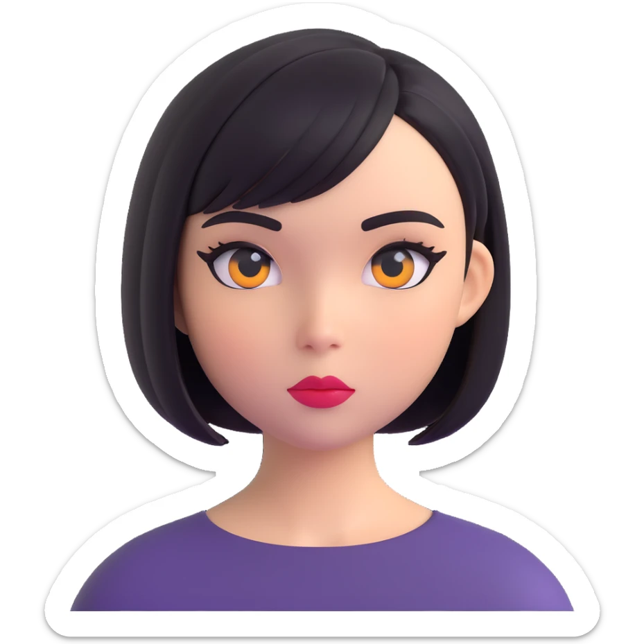 a very cute alt-girl face with a bob haircut and drawn eyeliner makeup, only the head and hairstyle, no neck, extremely adorable, 3D emoji style sticker