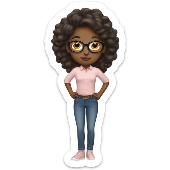 Brown girl with clear glasses and light pink shirt and blue jeans sticker