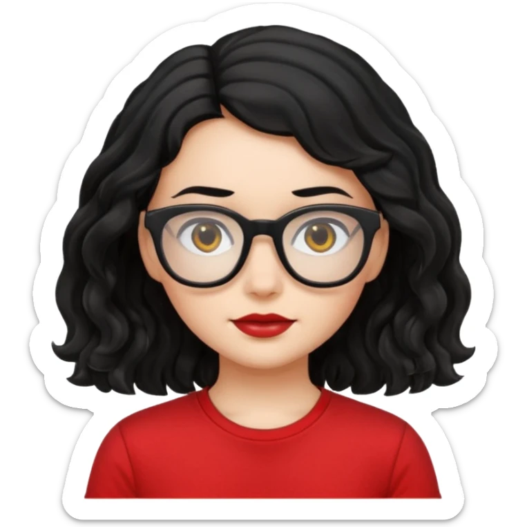 niña con pelo ondulado color negro con una polera roja y lentes negros  sticker