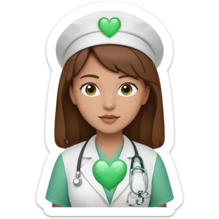 Brown hair Nurse with green heart and Gypsophila surround her  sticker