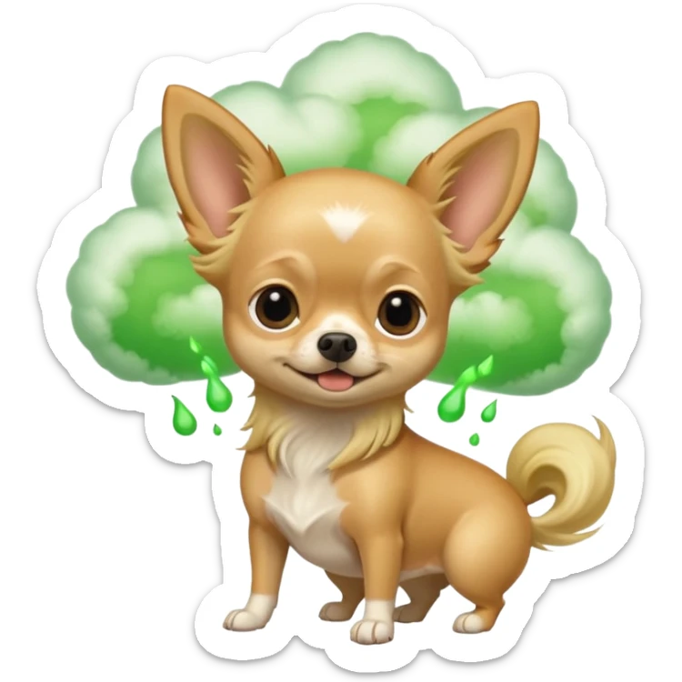 Blonde long hair chihuahua with green fart cloud sticker