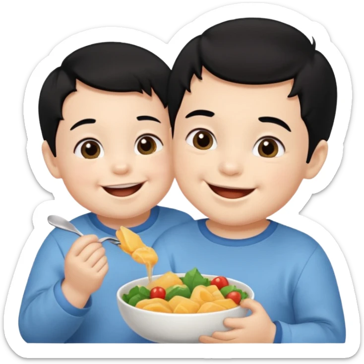 eating food well baby with happy face black hair girl and boy sticker
