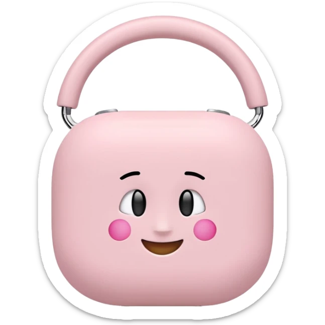 Create a pink happy circle emoji who listens to music on AirPods Max make them always this style 🥹 sticker