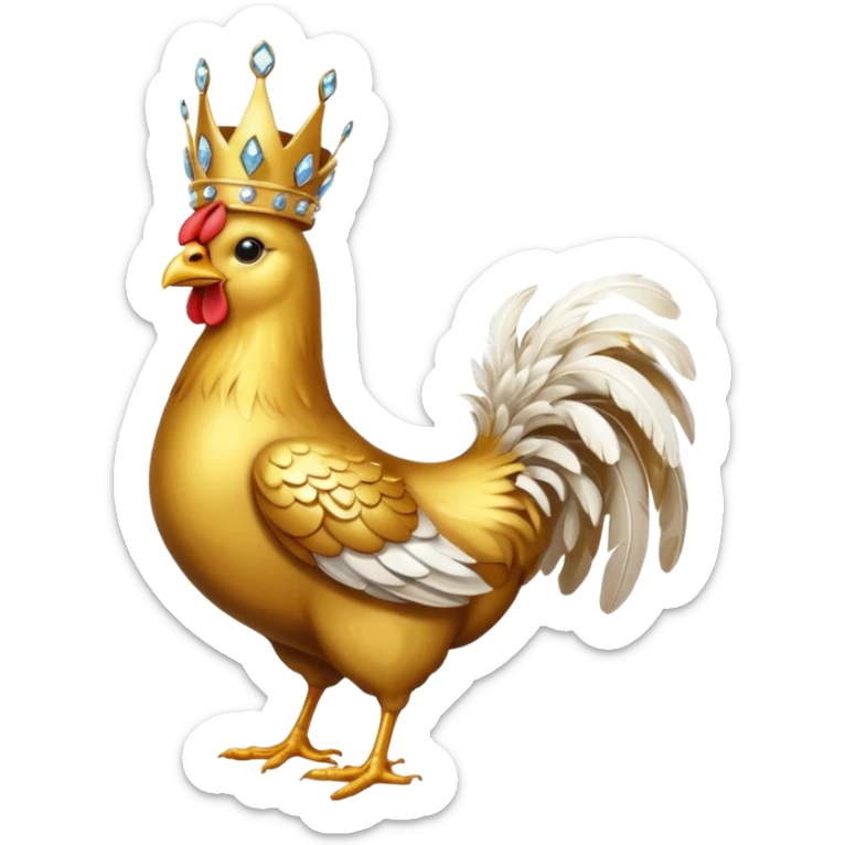 chicken King – proud golden chicken wearing a tall jeweled crown, standing sticker