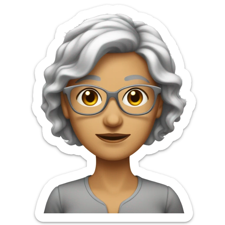 Femme âgée avec cheveux gris blancs très court sans volume avec des lunettes de vue verres non teintés et pas très grande avec une corpulence maigre de couleur claire sticker