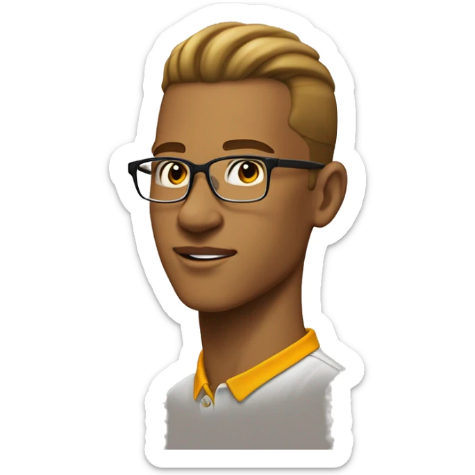 18 year old light skinned wearing saffron polo shirt, with slick back hair, and reading glasess  sticker