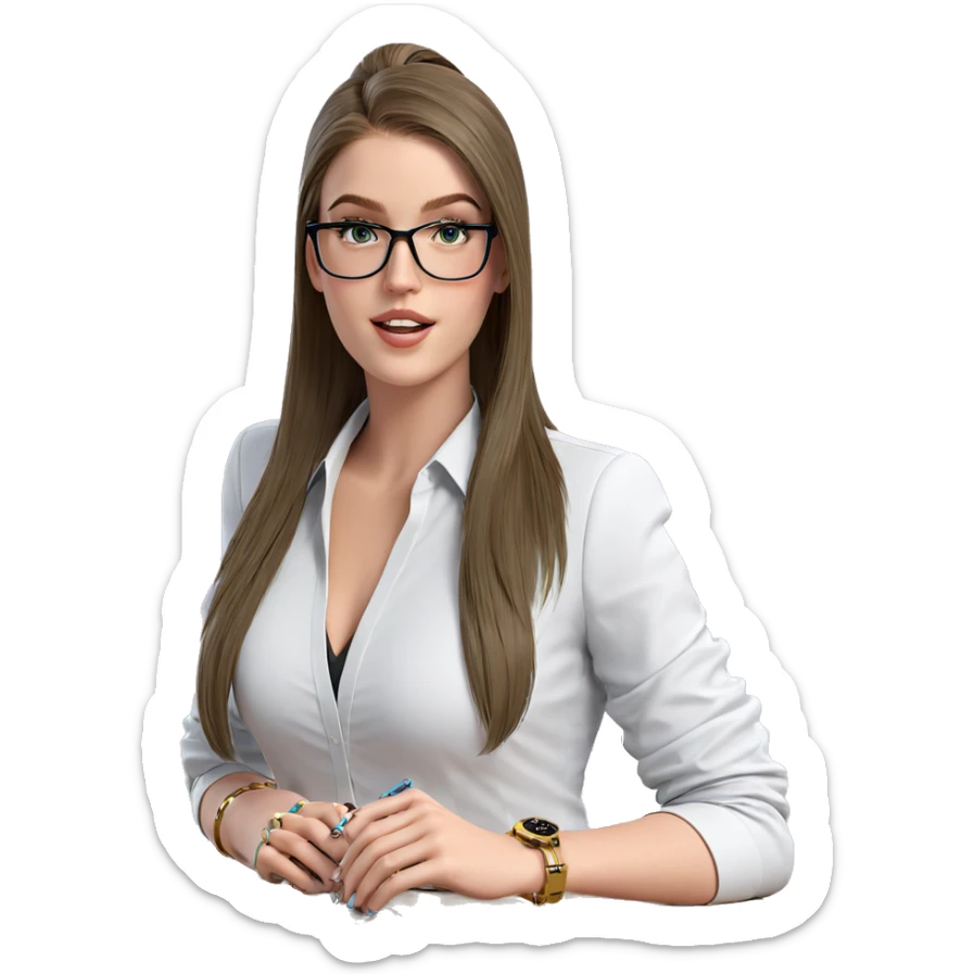 office lady with accessories sticker