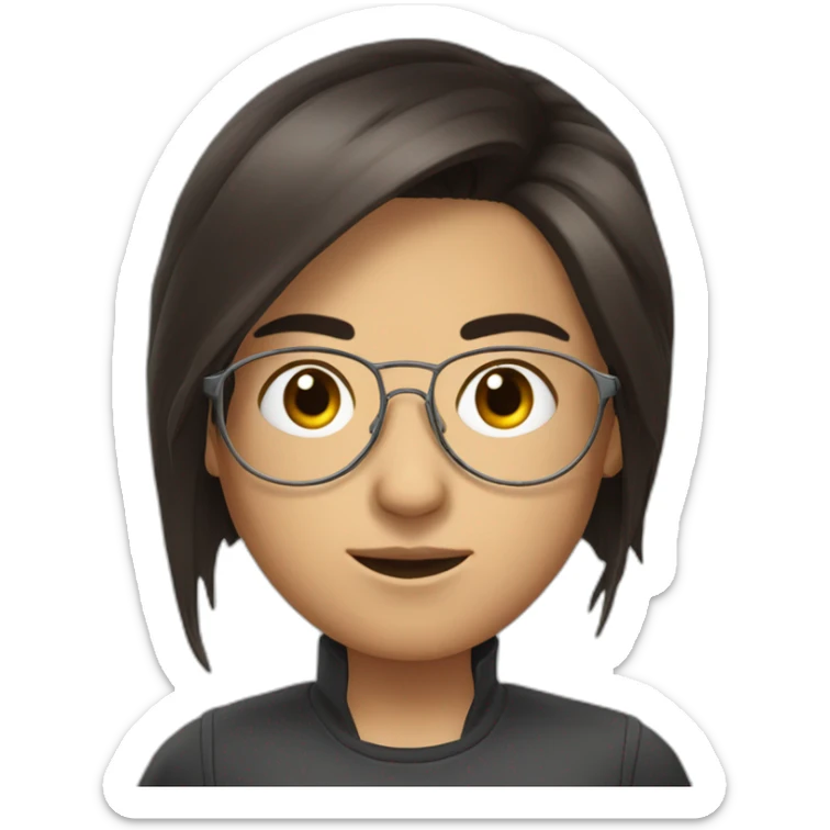 Uzbek teenager, dark brown a bit shiny hair with thin metal view glasses sticker