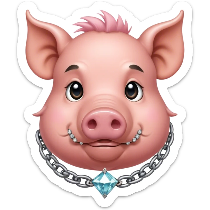 Hairy pig, tatto on face with diamont chain on the neck sticker