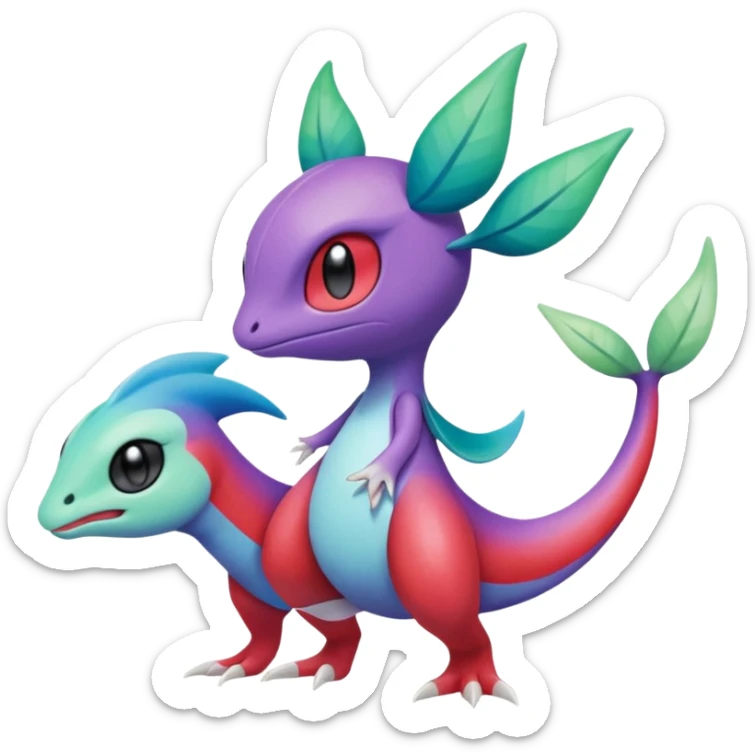 Purple-red-blue-white-gradients Meloetta-Larvitar-Axew-Grovyle-Pokémon-Fakémon-creature sticker