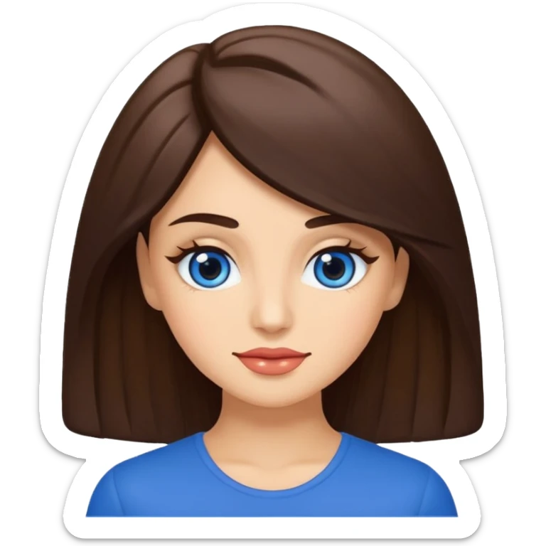 Memoji piel morena ojos cafés cabello largo color azul con esté 🖕🏻emoji sticker