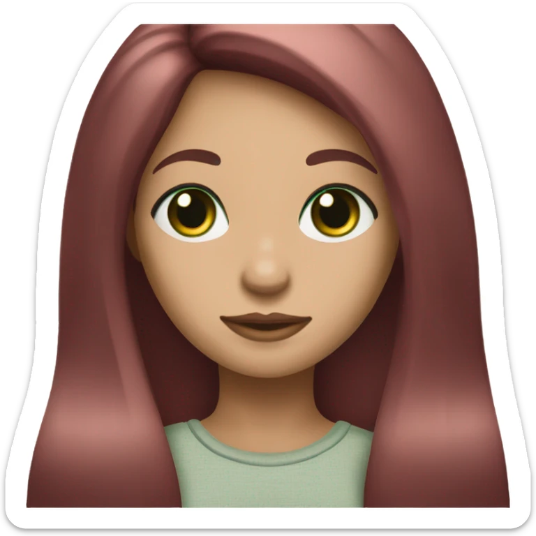  Girl with burgundy straight long hair and dark green eyes, fair skin and eyelashes  sticker
