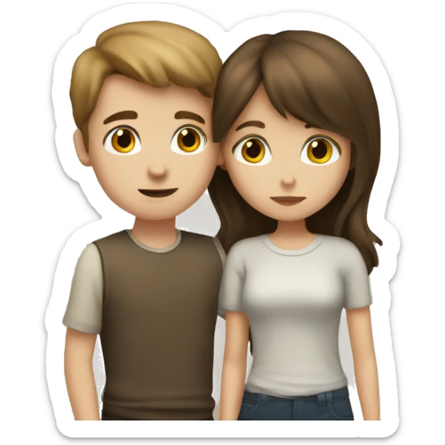 A pale brunette boy and a pale brown-haired girl kissing sticker