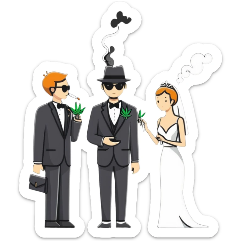 Person in fancy clothes sneaking into wedding ceremony smoking cannabis, full body sticker