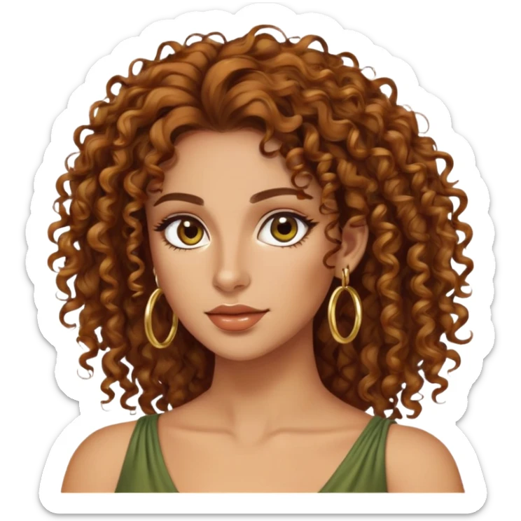 Attractive Greek woman with long curly amber-brown hair and gold hoop earrings sticker