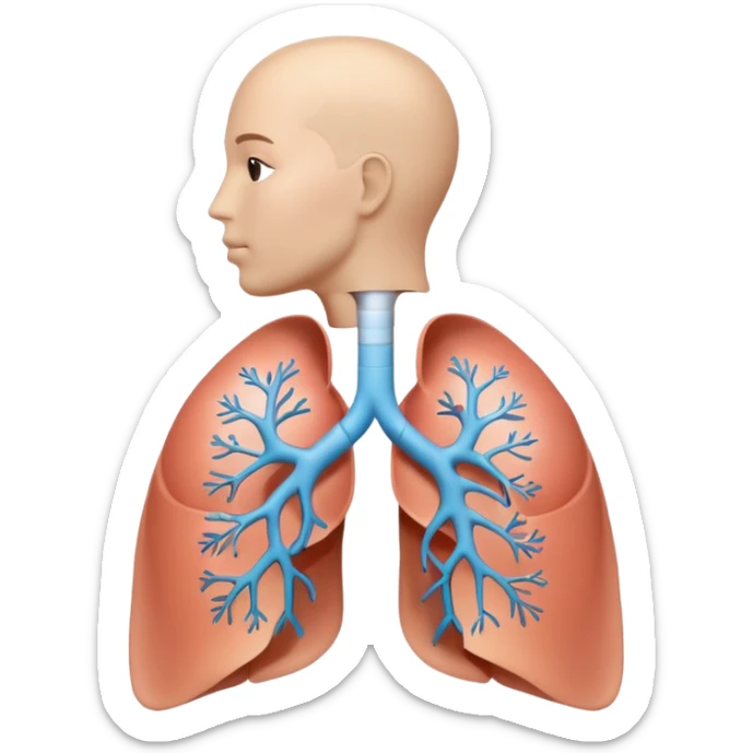 A 3D cartoon medical diagram showing lungs and airways inside a human silhouette, realistic Memoji-style. sticker