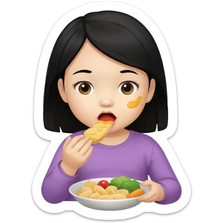 eating food well baby with black hair girl sticker