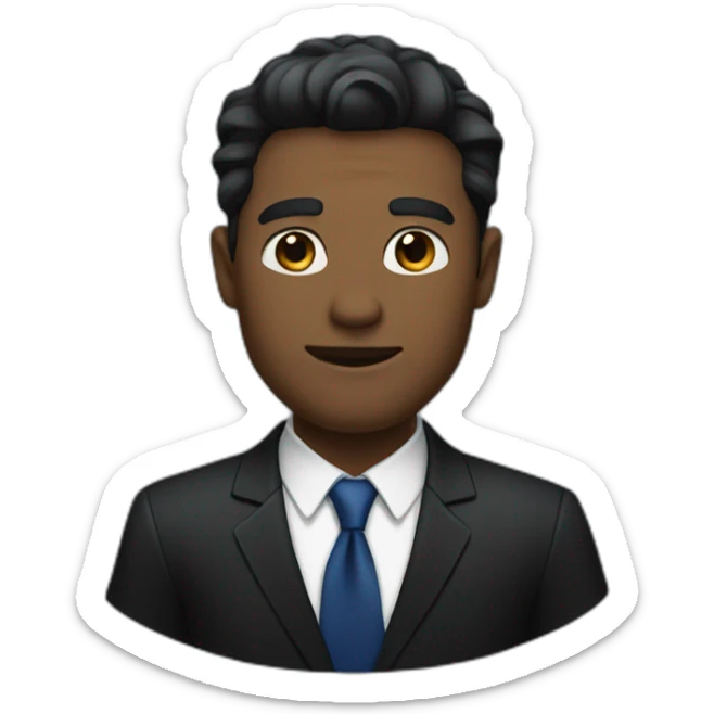 a bold man in a black suit wearing a dark blue shirt and a black ties sticker