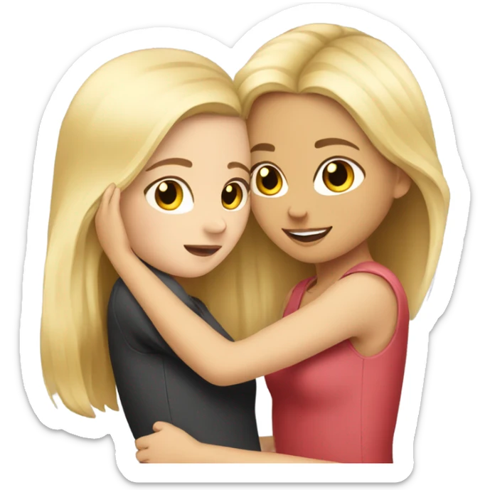 Best friends blonde girl and brunette girl hugging  sticker