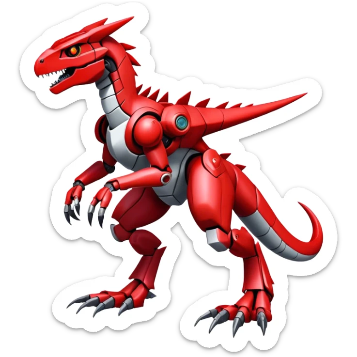  Cool Edgy Futuristic Red Digimon-Fakemon-Guilmon-Velociraptor-Mecha full body sticker